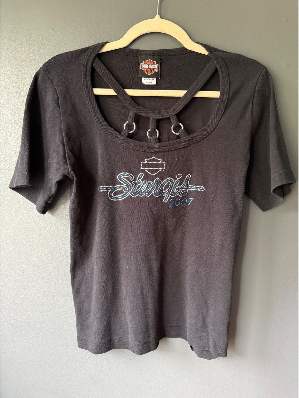 Harley-Davidson Sturgis 2007 Black T-Shirt with Decorative Rings
